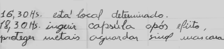 Handwritten Portuguese instruction note associated with the 1966 Lead Masks case, showing the times 16:30 and 18:30 followed by a sequence of instructions.