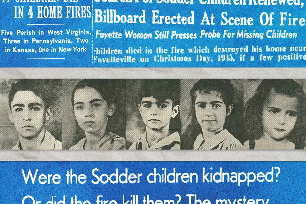 Photographs of the five missing Sodder children: Maurice, Martha, Louis, Jennie and Betty.